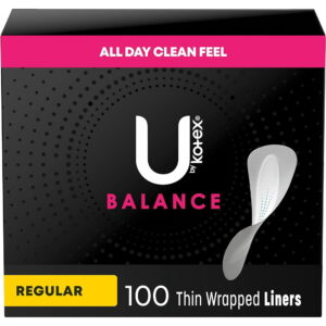 Kotex U Barely There Liners, Light Absorbency, Regular, Fragrance-Free, 100 Count