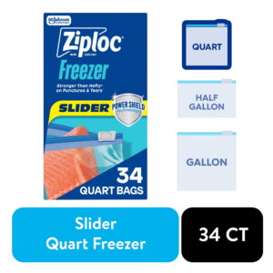 Ziploc® Brand Quart Freezer Slider Bags, Power Shield™ Technology for More Durability, 34 Count